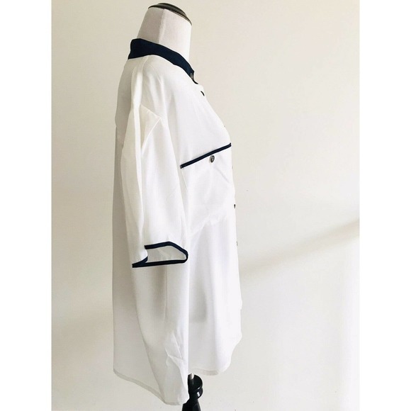 Oscar de la Renta | Vintage Top Womens Size 42 White Button Front Mock Neck - Picture 7 of 11